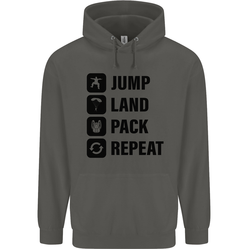 Skydiving Jump Land Pack Funny Skydiver Childrens Kids Hoodie Storm Grey