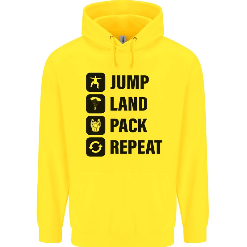 Skydiving Jump Land Pack Funny Skydiver Childrens Kids Hoodie Yellow