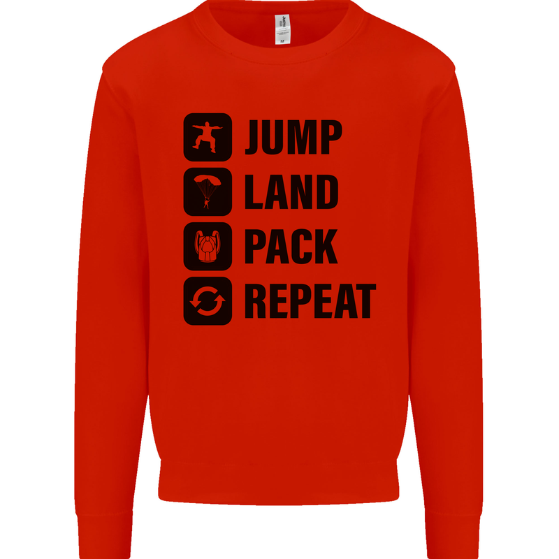 Skydiving Jump Land Pack Funny Skydiver Kids Sweatshirt Jumper Bright Red