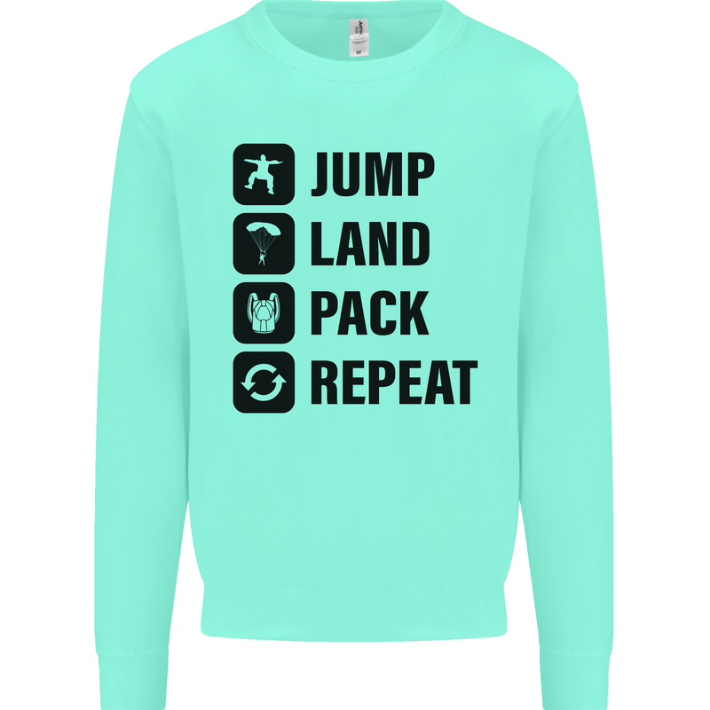 Skydiving Jump Land Pack Funny Skydiver Kids Sweatshirt Jumper Peppermint