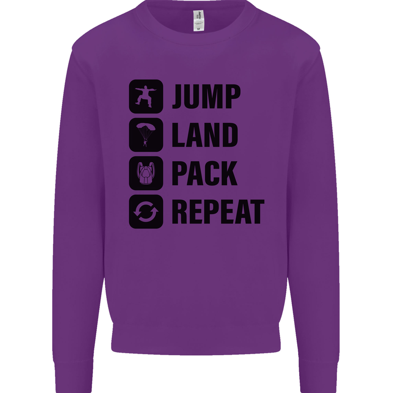 Skydiving Jump Land Pack Funny Skydiver Kids Sweatshirt Jumper Purple