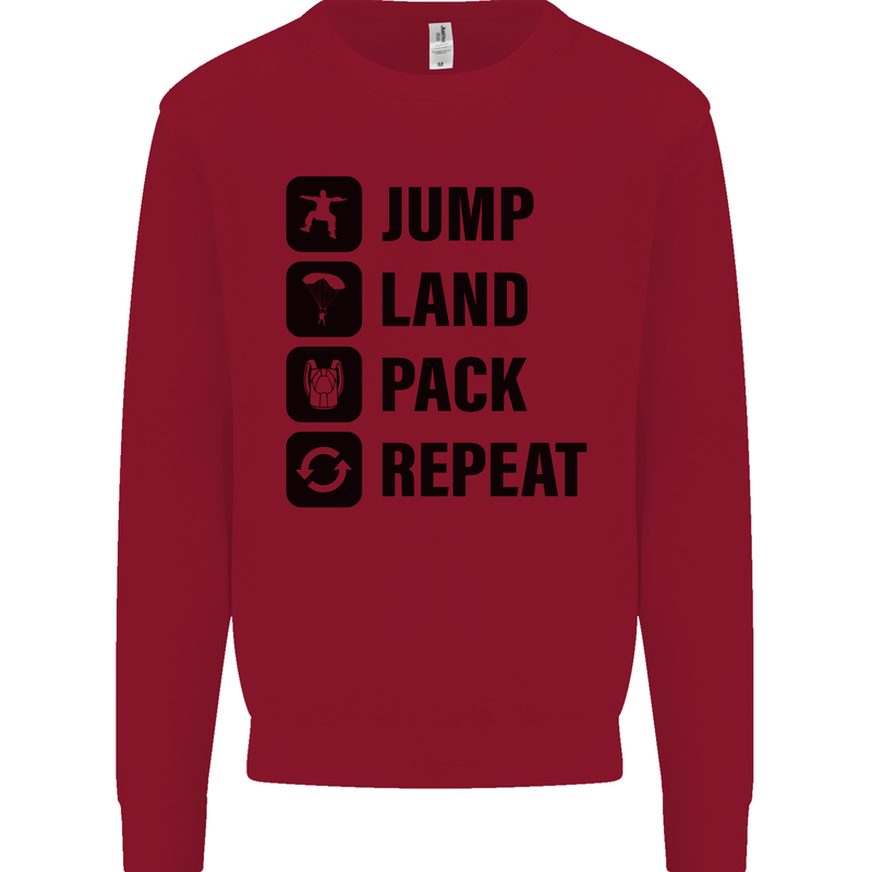 Skydiving Jump Land Pack Funny Skydiver Kids Sweatshirt Jumper Red