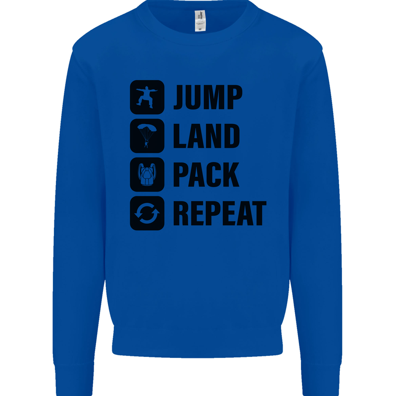 Skydiving Jump Land Pack Funny Skydiver Kids Sweatshirt Jumper Royal Blue