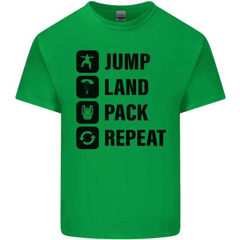 Skydiving Jump Land Pack Funny Skydiver Mens Cotton T-Shirt Tee Top Irish Green