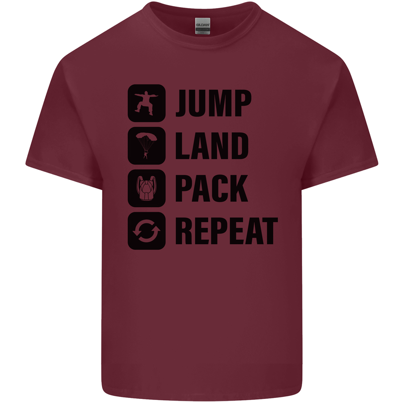 Skydiving Jump Land Pack Funny Skydiver Mens Cotton T-Shirt Tee Top Maroon