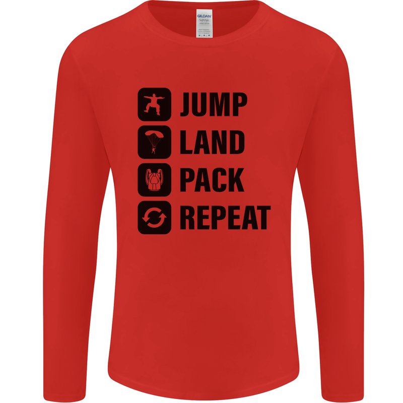 Skydiving Jump Land Pack Funny Skydiver Mens Long Sleeve T-Shirt Red