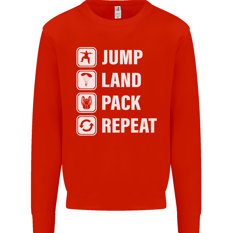 Skydiving Jump Land Pack Funny Skydiver Mens Sweatshirt Jumper Bright Red