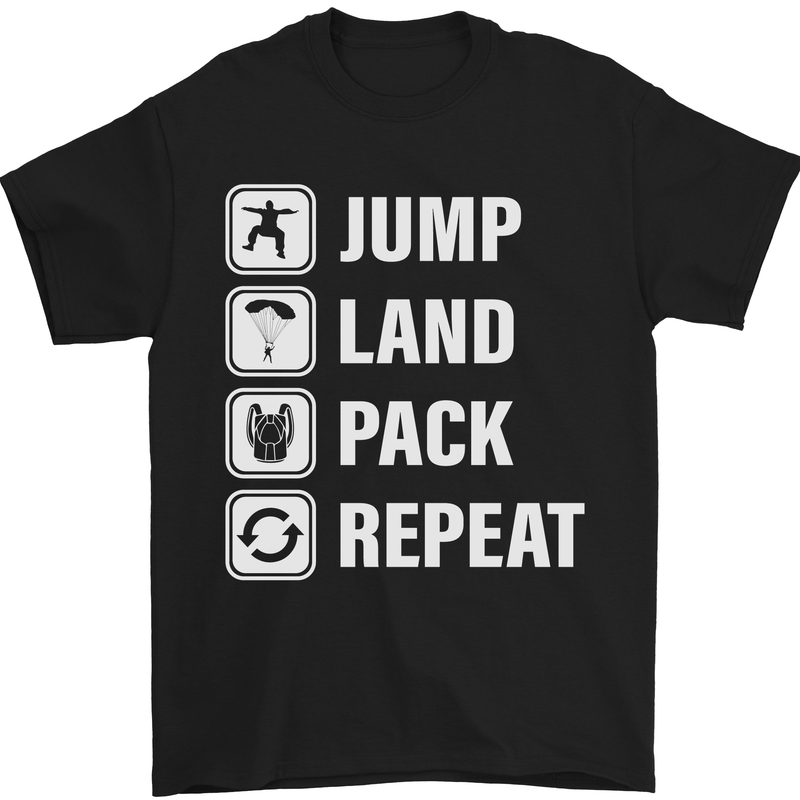 Skydiving Jump Land Pack Funny Skydiver Mens T-Shirt Cotton Gildan Black