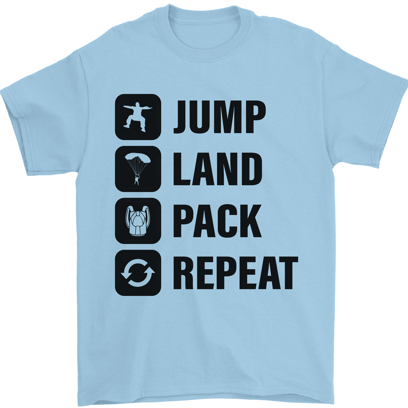 Skydiving Jump Land Pack Funny Skydiver Mens T-Shirt Cotton Gildan Light Blue