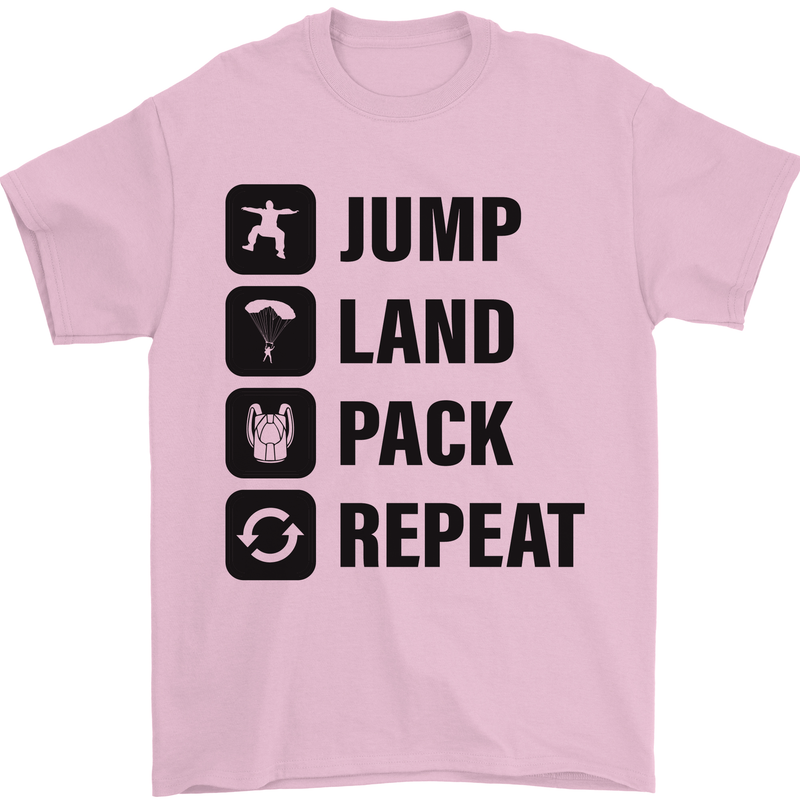 Skydiving Jump Land Pack Funny Skydiver Mens T-Shirt Cotton Gildan Light Pink