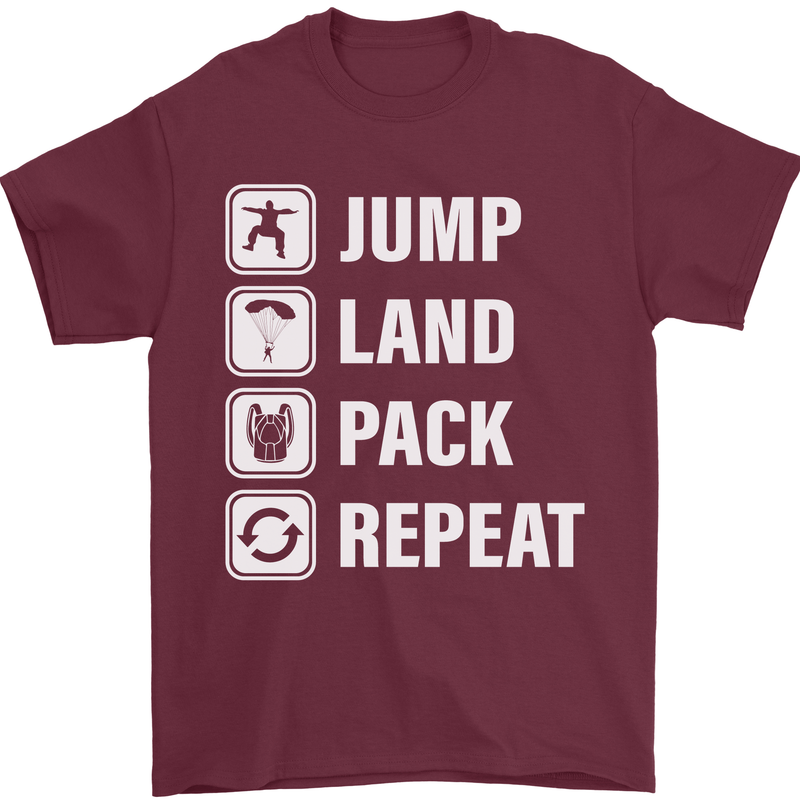 Skydiving Jump Land Pack Funny Skydiver Mens T-Shirt Cotton Gildan Maroon