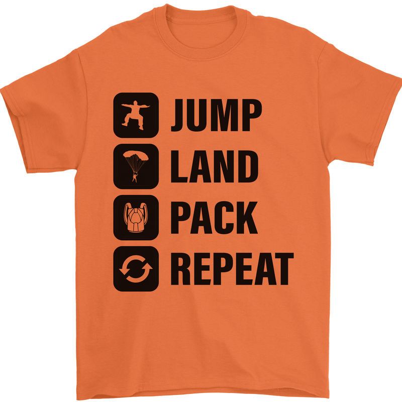 Skydiving Jump Land Pack Funny Skydiver Mens T-Shirt Cotton Gildan Orange