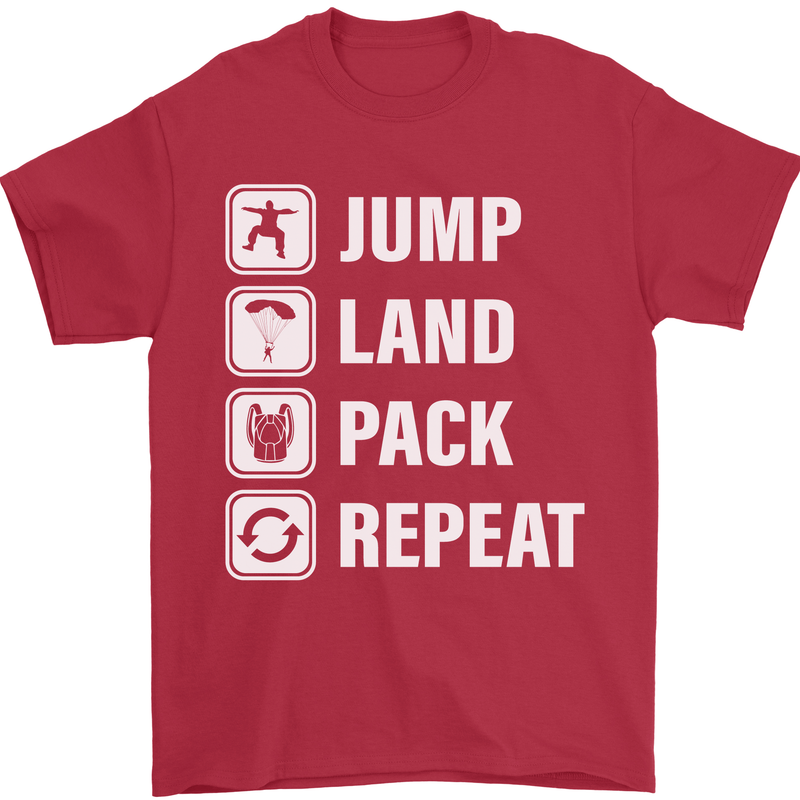 Skydiving Jump Land Pack Funny Skydiver Mens T-Shirt Cotton Gildan Red