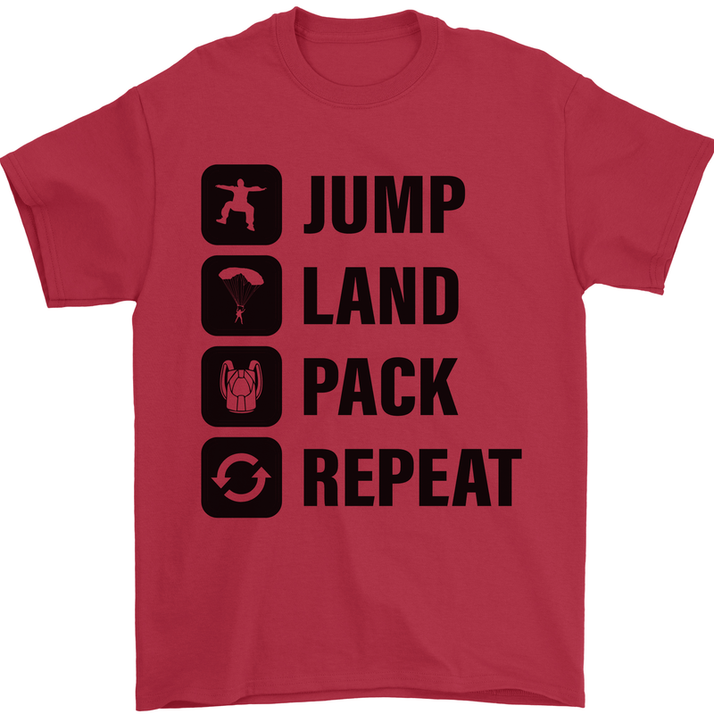 Skydiving Jump Land Pack Funny Skydiver Mens T-Shirt Cotton Gildan Red