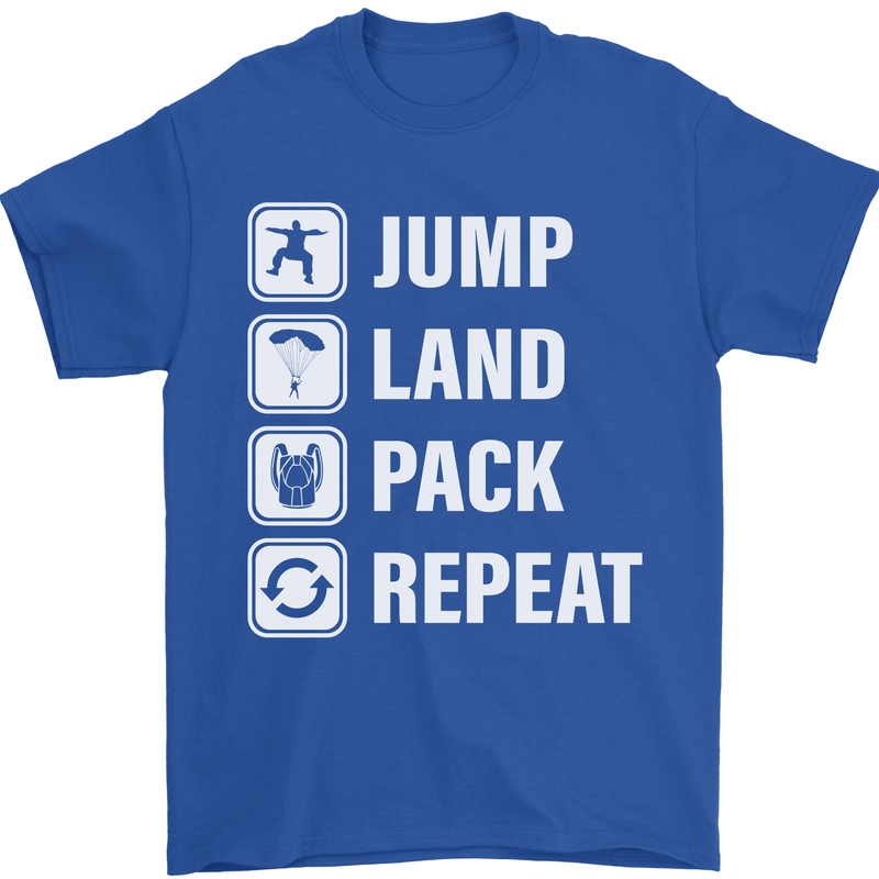 Skydiving Jump Land Pack Funny Skydiver Mens T-Shirt Cotton Gildan Royal Blue