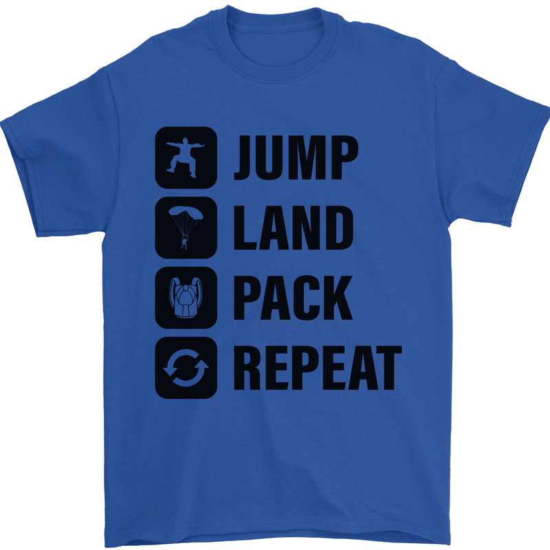 Skydiving Jump Land Pack Funny Skydiver Mens T-Shirt Cotton Gildan Royal Blue