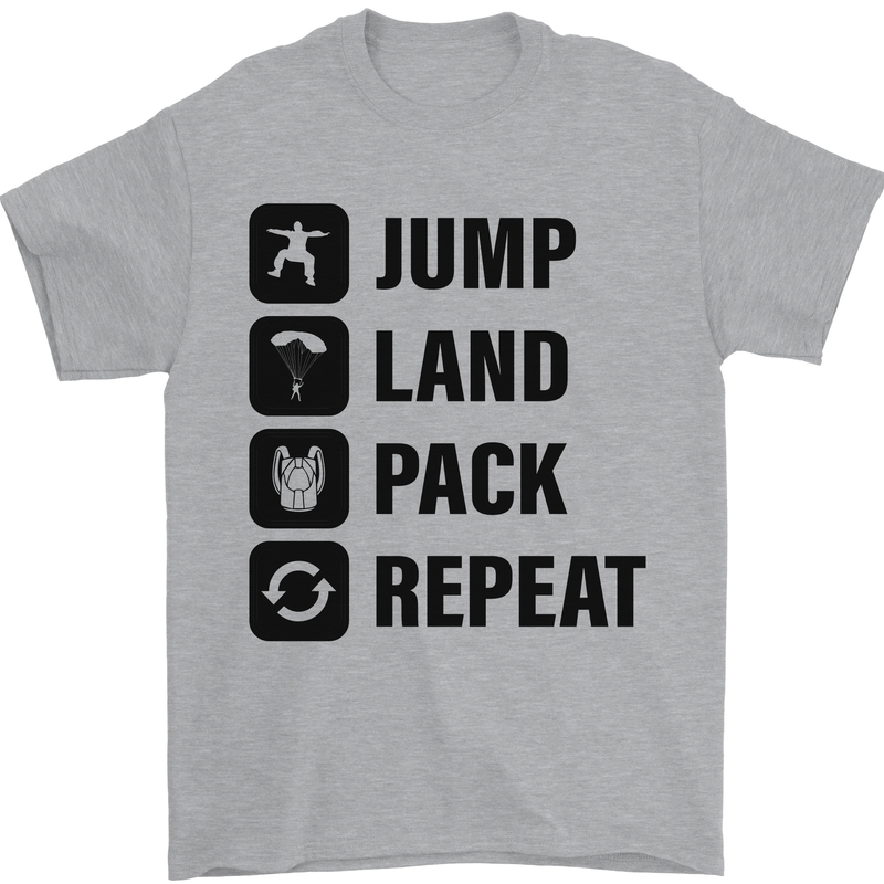 Skydiving Jump Land Pack Funny Skydiver Mens T-Shirt Cotton Gildan Sports Grey