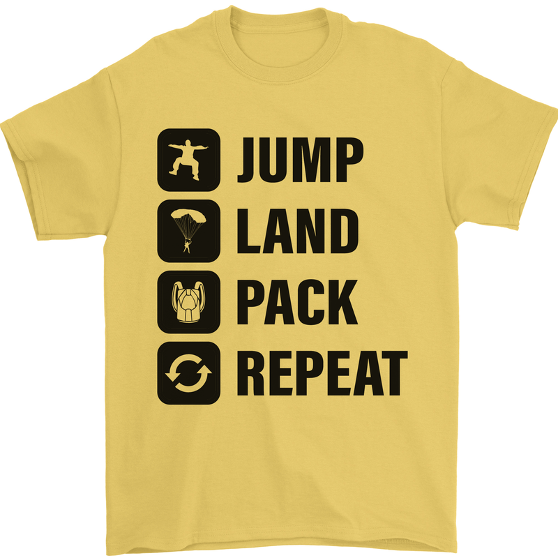 Skydiving Jump Land Pack Funny Skydiver Mens T-Shirt Cotton Gildan Yellow