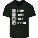 Skydiving Jump Land Pack Funny Skydiver Mens V-Neck Cotton T-Shirt Black