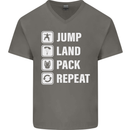 Skydiving Jump Land Pack Funny Skydiver Mens V-Neck Cotton T-Shirt Charcoal