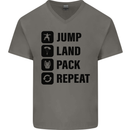 Skydiving Jump Land Pack Funny Skydiver Mens V-Neck Cotton T-Shirt Charcoal