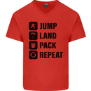 Skydiving Jump Land Pack Funny Skydiver Mens V-Neck Cotton T-Shirt Red