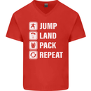 Skydiving Jump Land Pack Funny Skydiver Mens V-Neck Cotton T-Shirt Red