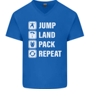 Skydiving Jump Land Pack Funny Skydiver Mens V-Neck Cotton T-Shirt Royal Blue