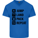 Skydiving Jump Land Pack Funny Skydiver Mens V-Neck Cotton T-Shirt Royal Blue