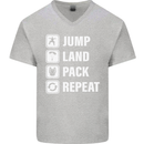 Skydiving Jump Land Pack Funny Skydiver Mens V-Neck Cotton T-Shirt Sports Grey