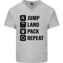 Skydiving Jump Land Pack Funny Skydiver Mens V-Neck Cotton T-Shirt Sports Grey