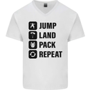 Skydiving Jump Land Pack Funny Skydiver Mens V-Neck Cotton T-Shirt White