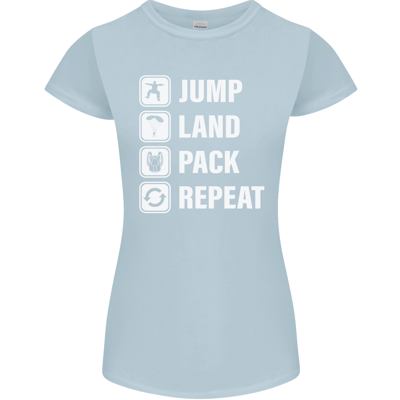 Skydiving Jump Land Pack Funny Skydiver Womens Petite Cut T-Shirt Light Blue