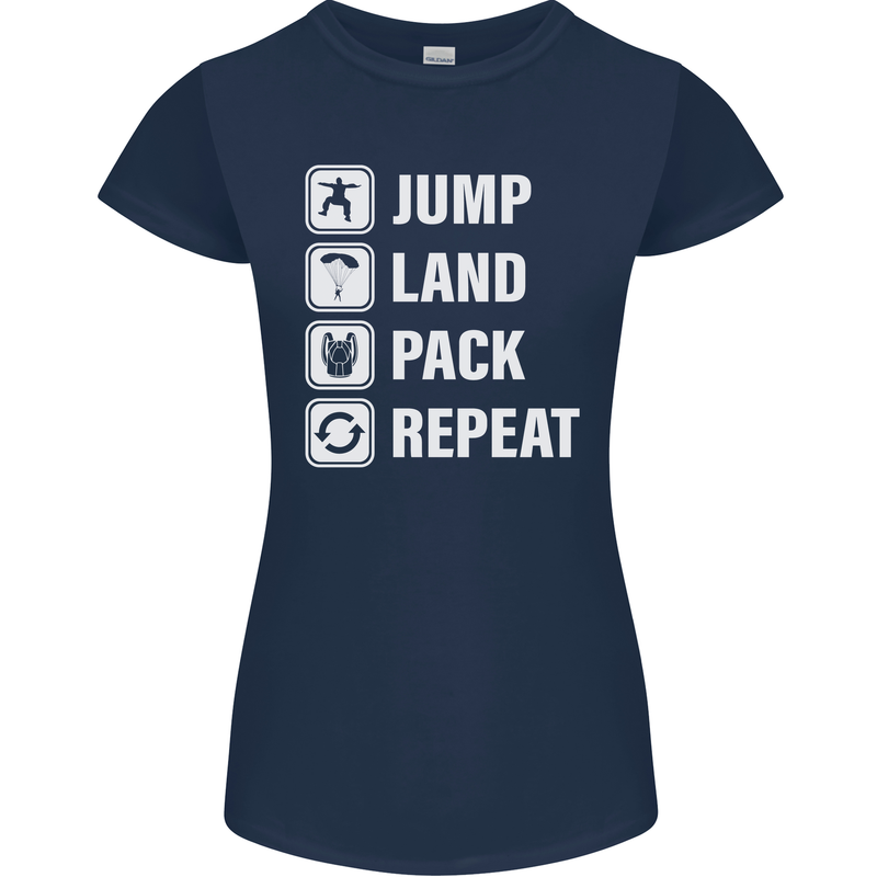 Skydiving Jump Land Pack Funny Skydiver Womens Petite Cut T-Shirt Navy Blue