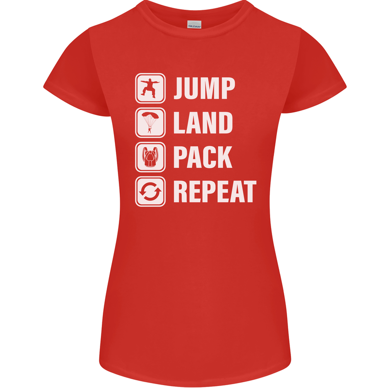 Skydiving Jump Land Pack Funny Skydiver Womens Petite Cut T-Shirt Red
