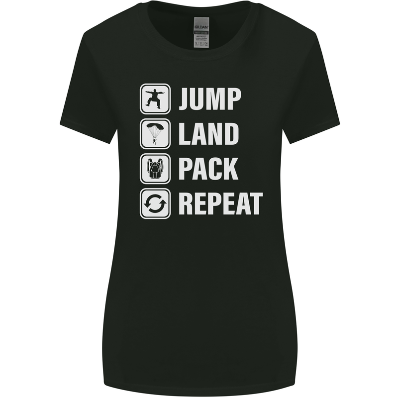Skydiving Jump Land Pack Funny Skydiver Womens Wider Cut T-Shirt Black