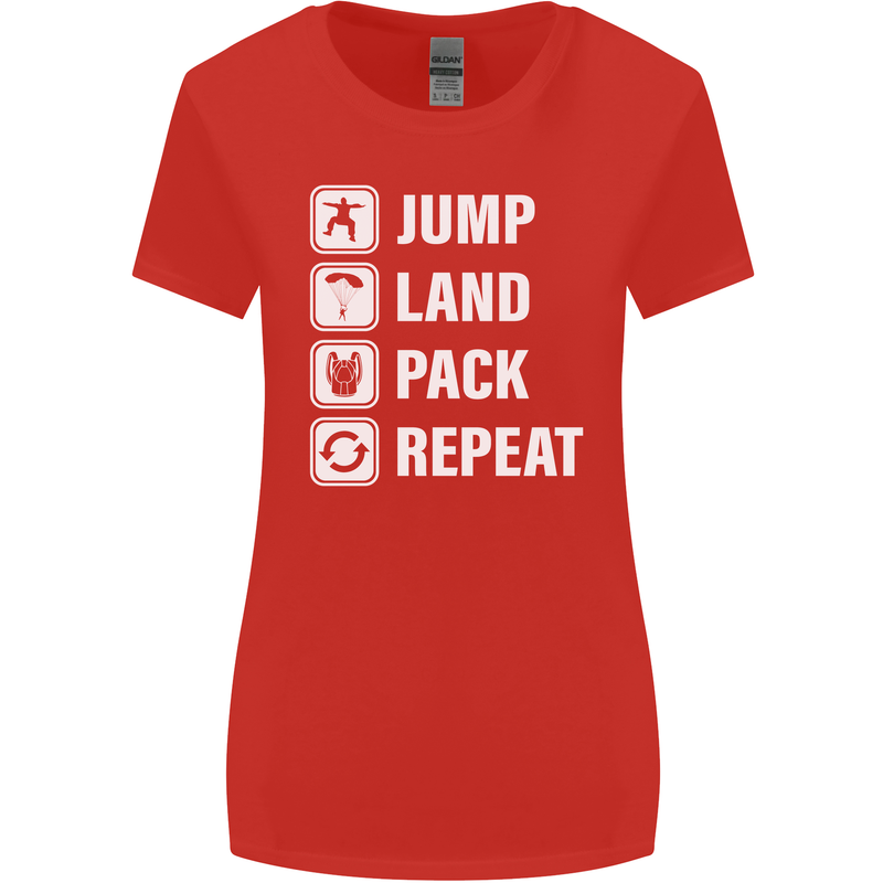 Skydiving Jump Land Pack Funny Skydiver Womens Wider Cut T-Shirt Red