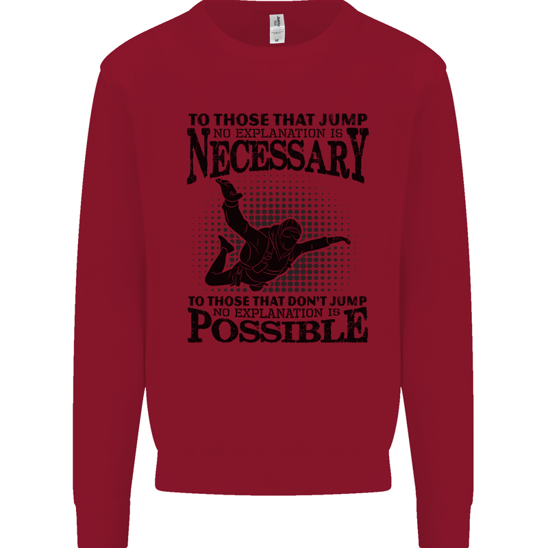 Skydiving No Explanation Freefall Funny Mens Sweatshirt Jumper Red