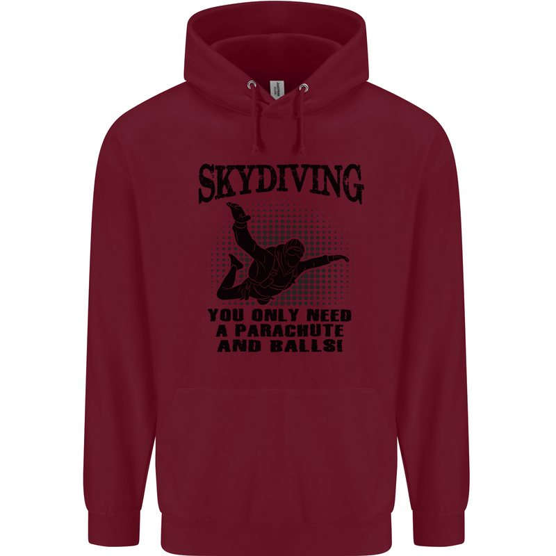 Skydiving Parachute & Balls Skydiver Funny Mens 80% Cotton Hoodie Maroon
