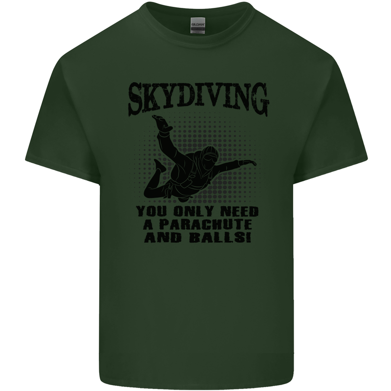 Skydiving Parachute & Balls Skydiver Funny Mens Cotton T-Shirt Tee Top Forest Green