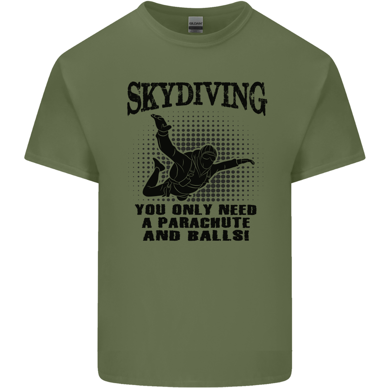 Skydiving Parachute & Balls Skydiver Funny Mens Cotton T-Shirt Tee Top Military Green