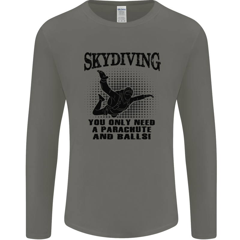Skydiving Parachute & Balls Skydiver Funny Mens Long Sleeve T-Shirt Charcoal