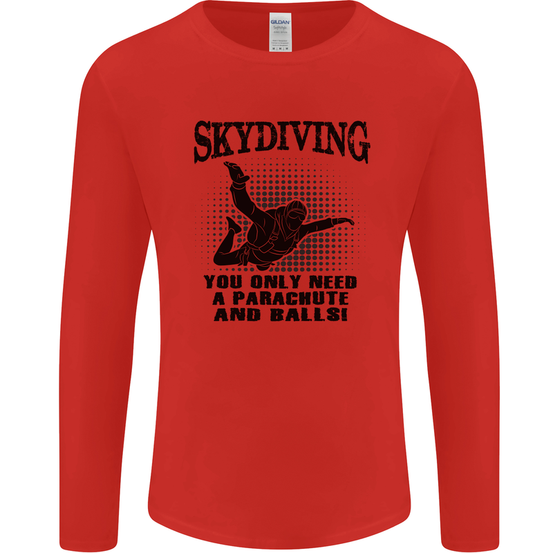 Skydiving Parachute & Balls Skydiver Funny Mens Long Sleeve T-Shirt Red