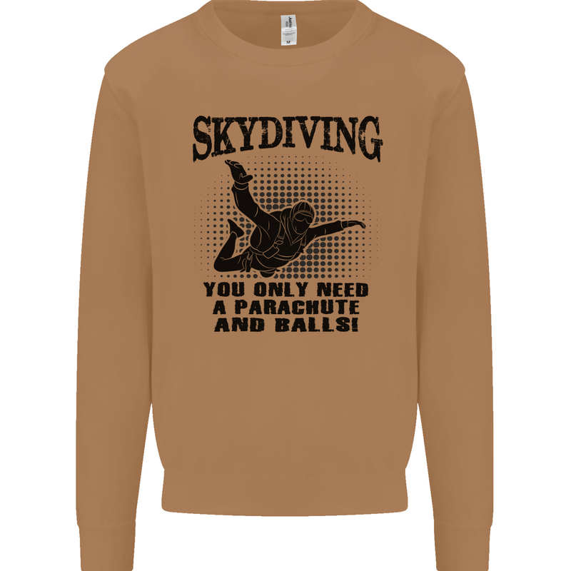 Skydiving Parachute & Balls Skydiver Funny Mens Sweatshirt Jumper Caramel Latte