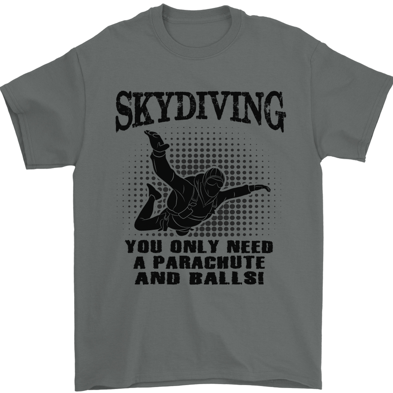 Skydiving Parachute & Balls Skydiver Funny Mens T-Shirt Cotton Gildan Charcoal