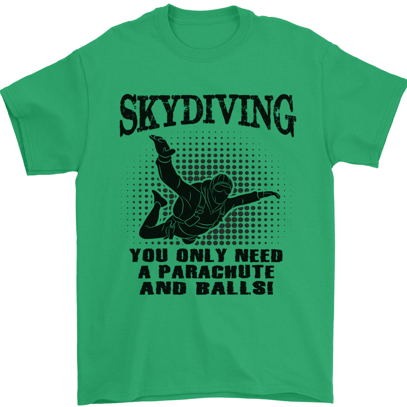 Skydiving Parachute & Balls Skydiver Funny Mens T-Shirt Cotton Gildan Irish Green