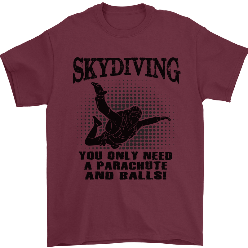 Skydiving Parachute & Balls Skydiver Funny Mens T-Shirt Cotton Gildan Maroon