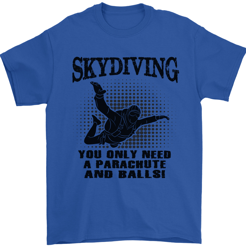 Skydiving Parachute & Balls Skydiver Funny Mens T-Shirt Cotton Gildan Royal Blue