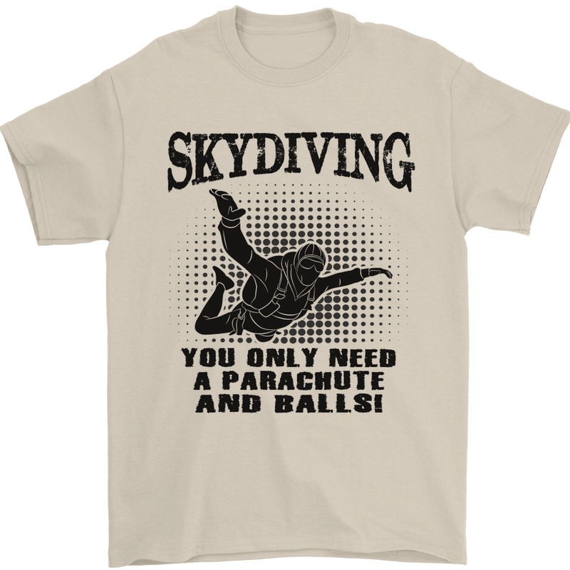 Skydiving Parachute & Balls Skydiver Funny Mens T-Shirt Cotton Gildan Sand