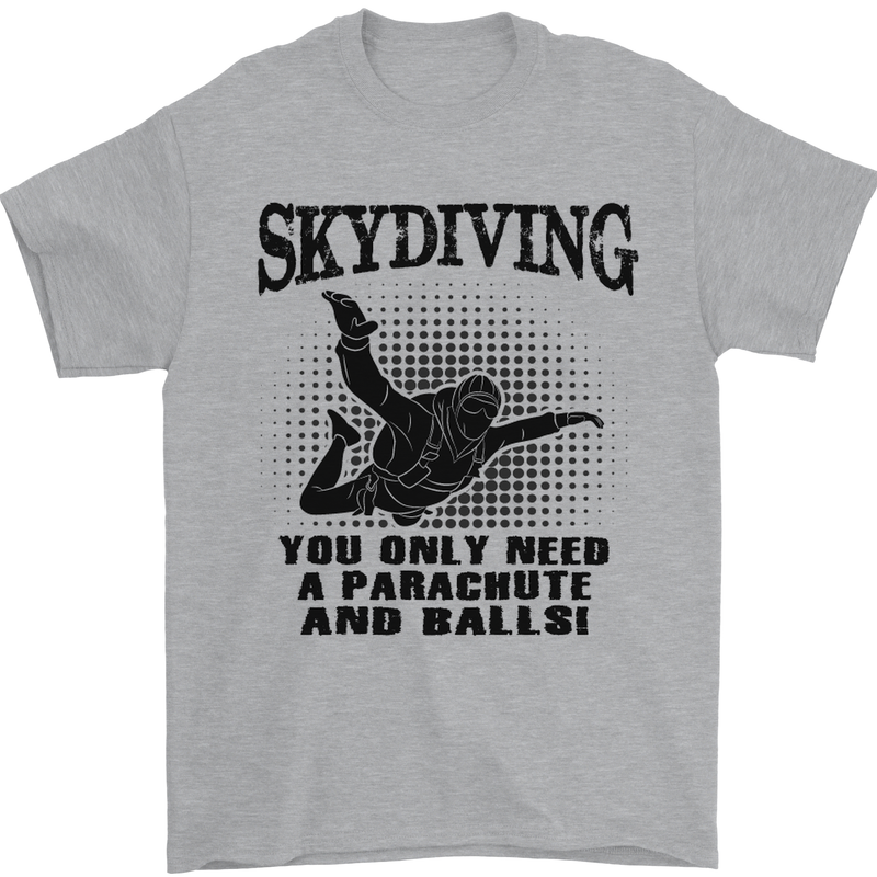 Skydiving Parachute & Balls Skydiver Funny Mens T-Shirt Cotton Gildan Sports Grey